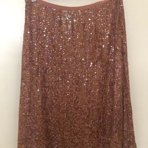 Tracy Reese New York Sequined skirt SZ 6 💯 silk Terra Cotta color w/ sequins